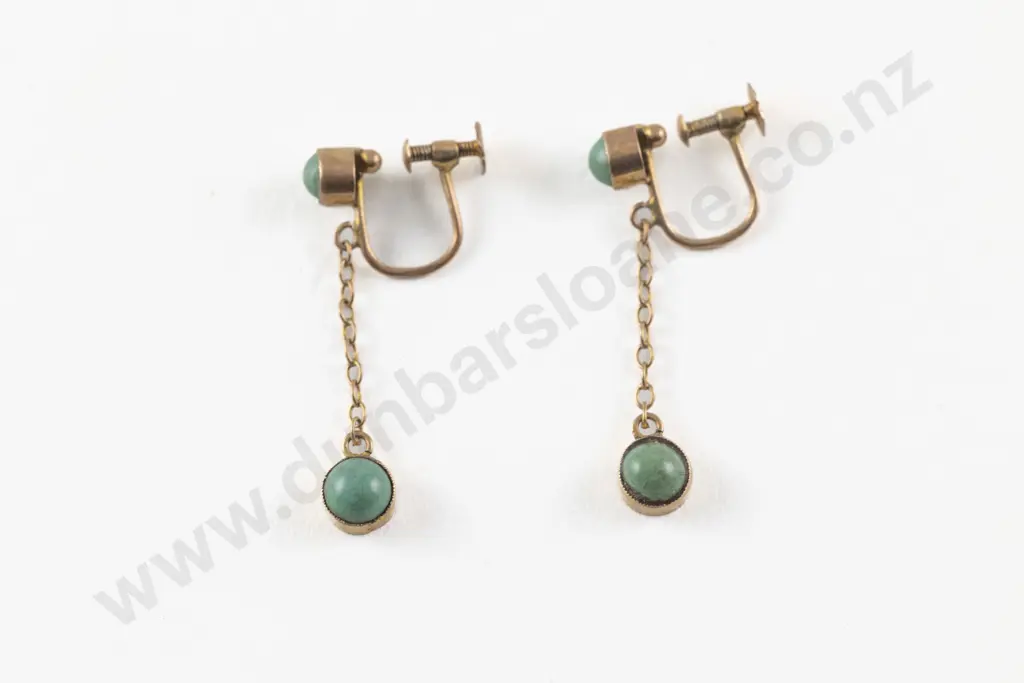 Pair Edwardian 9ct Dainty Turquoise Drop Earrings Image 1++