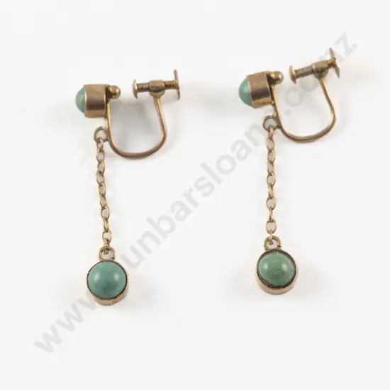 Pair Edwardian 9ct Dainty Turquoise Drop Earrings
