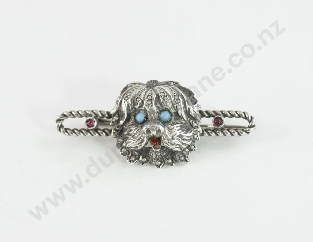 Silver Shih Tzu Dog Mask Bar Brooch Image 1++