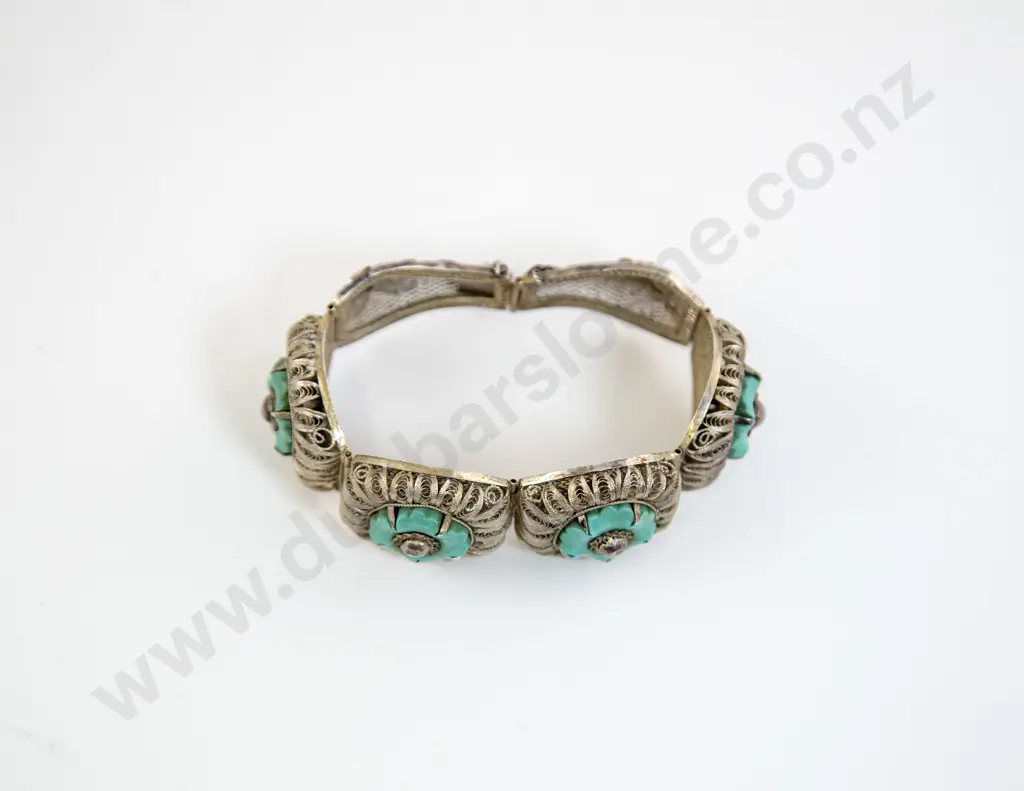 Vintage Chinese Silver Filigree Panel Bracelet Image 1++