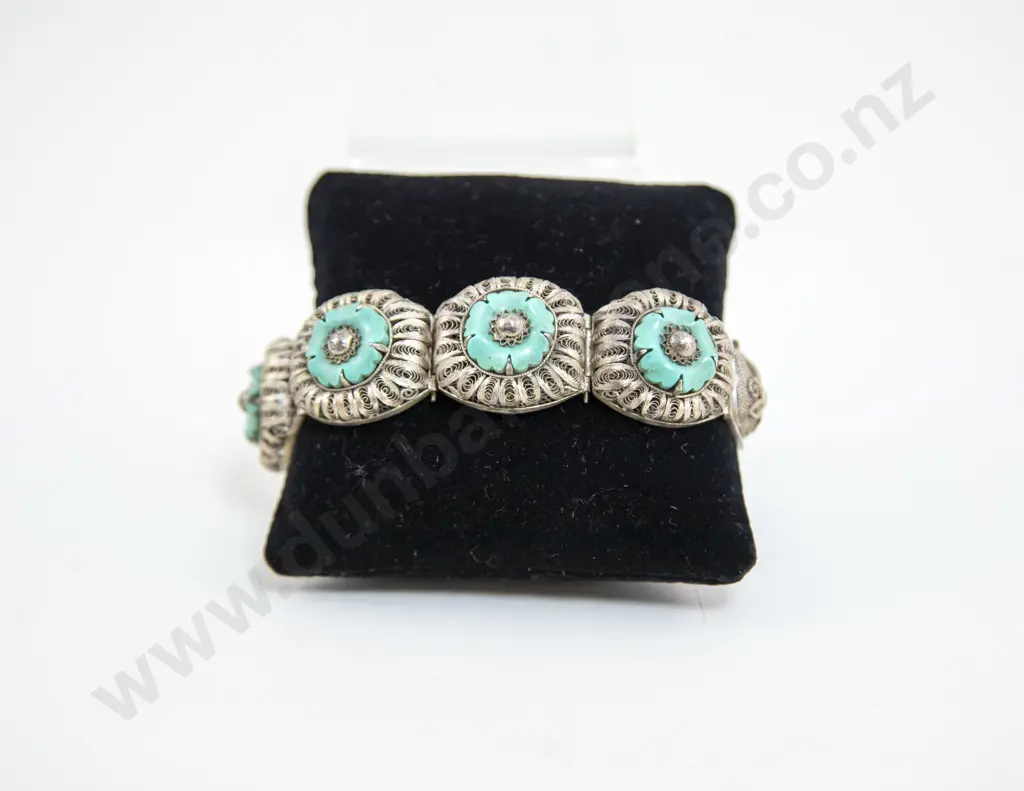 Vintage Chinese Silver Filigree Panel Bracelet Image 1++