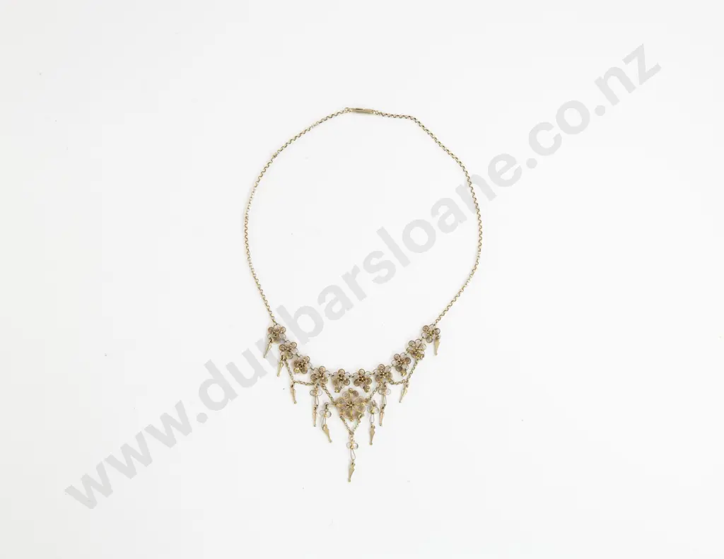 Early C20th .830 European Silver/Gilt Fine Filigree Necklet Image 1++