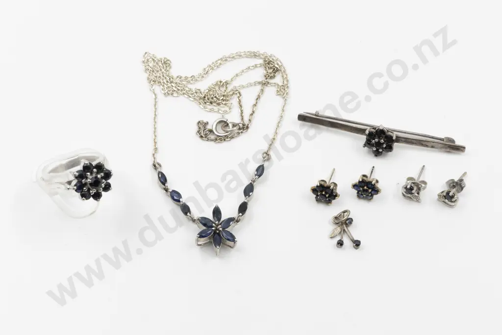 S/S and Sapphire Cluster Necklet Image 1++