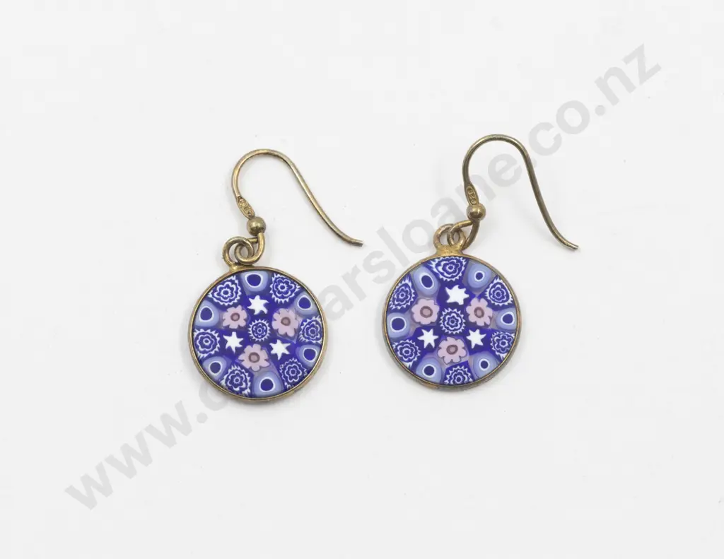 Pair Italian Antica Murrina Murano Millefiori Pendant Earrings Image 1++