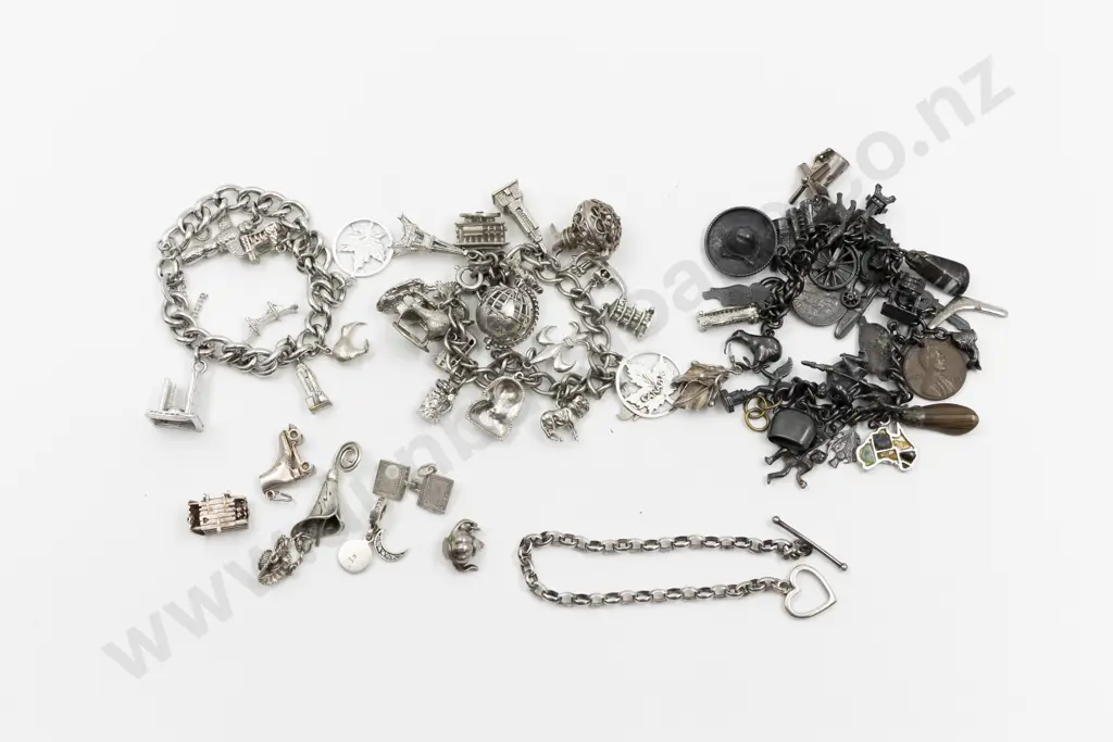 Three Silver Metal Charm Bracelets Image 1++