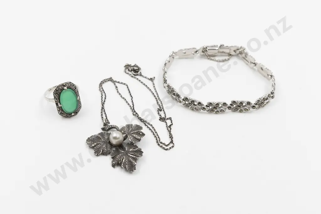 Sterling Silver and Marcasite Bracelet Image 1++