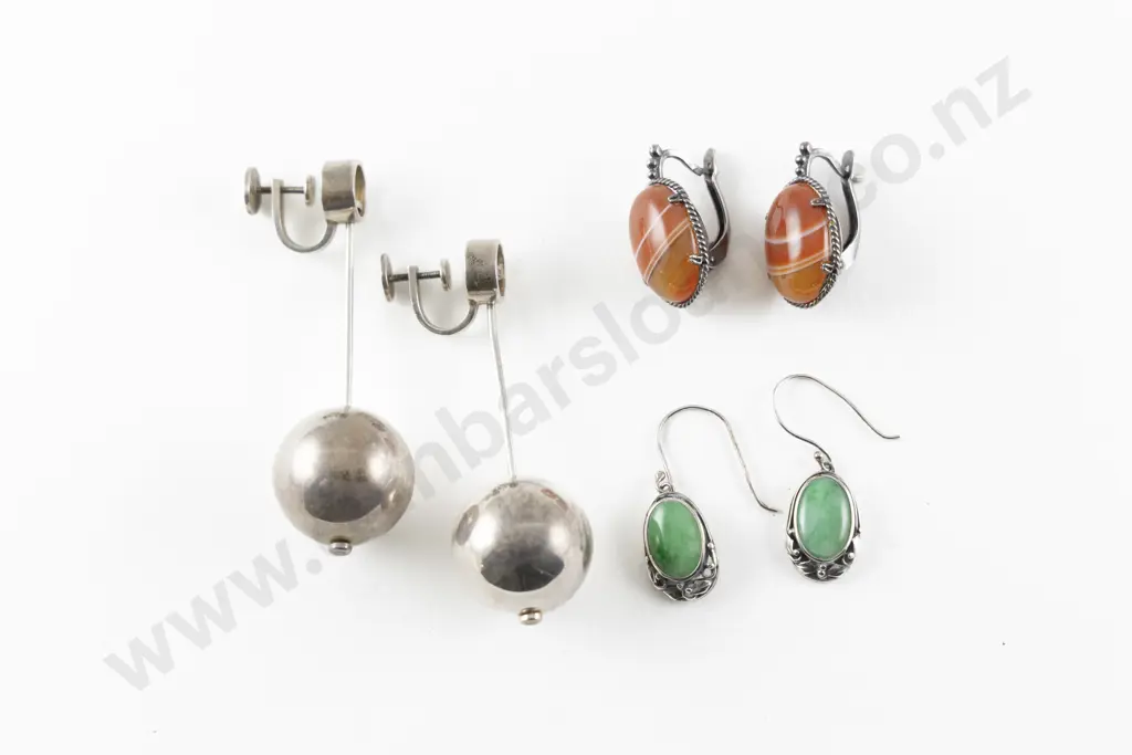 Three Pair Silver Modern and Vintage Design Earrings Image 1++