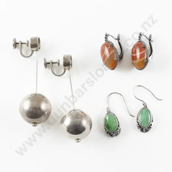 Three Pair Silver Modern and Vintage Design Earrings