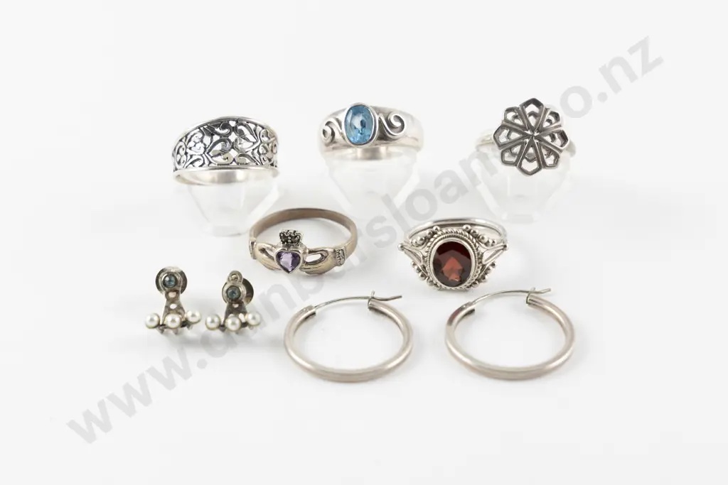 Five Dress Rings and Two Pair of Earrings Image 1++