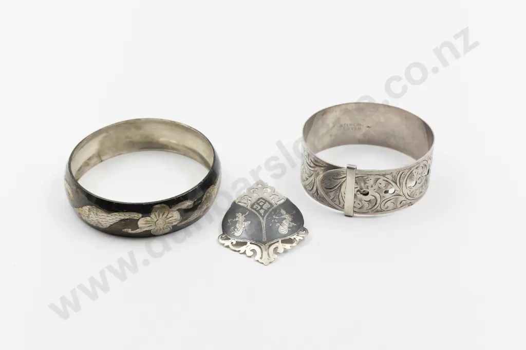 S/S Buckle Bangle with Siam Silver Brooch and Bangle Image 1++