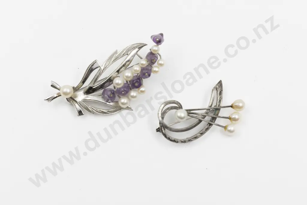 Two S/S and Pearl Spray Brooches Image 1++