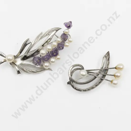 Two S/S and Pearl Spray Brooches