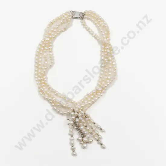 Four Strand Fresh Water Pearl Pendant Necklace