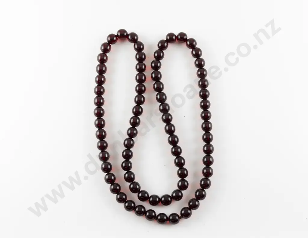 Edwardian Single Strand Uniform Cherry Amber Bead Necklace Image 1++
