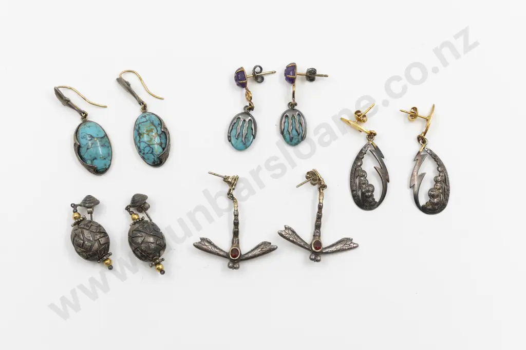 Five Pair Silver Modern Design Pendant Earrings Image 1++