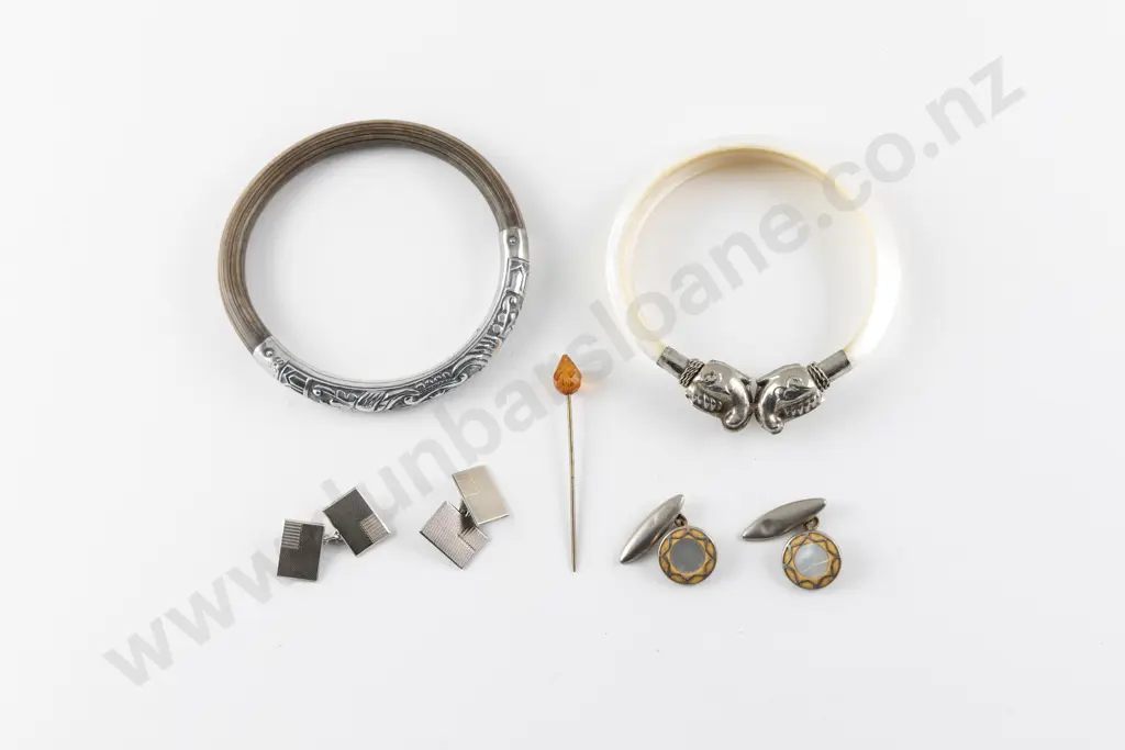 Two Silver Asian Design Bangle Image 1++