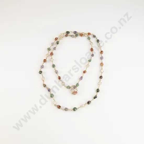 Gilt Metal Wire Framed Polished Gemstone Necklace