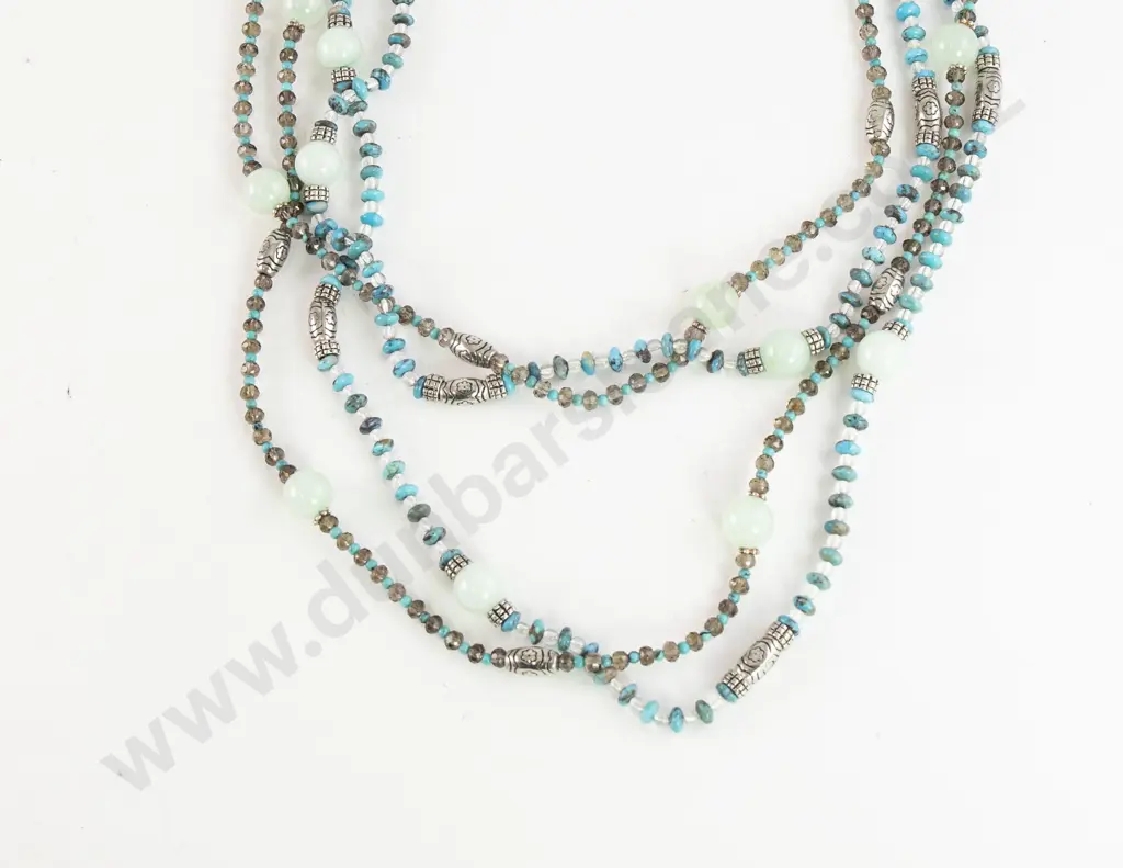 Two S/S Mixed Bead Turquoise and Quartz Necklaces Image 1++