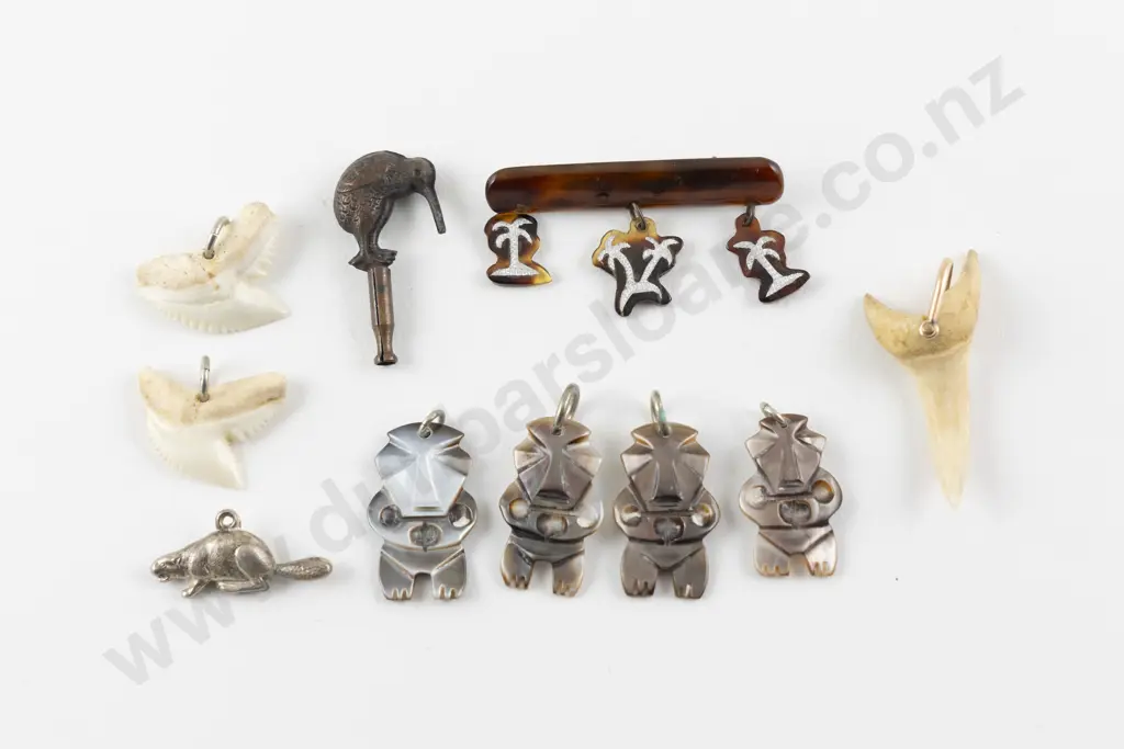 Gold Mounted Shark Tooth Pendant with Assorted Image 1++