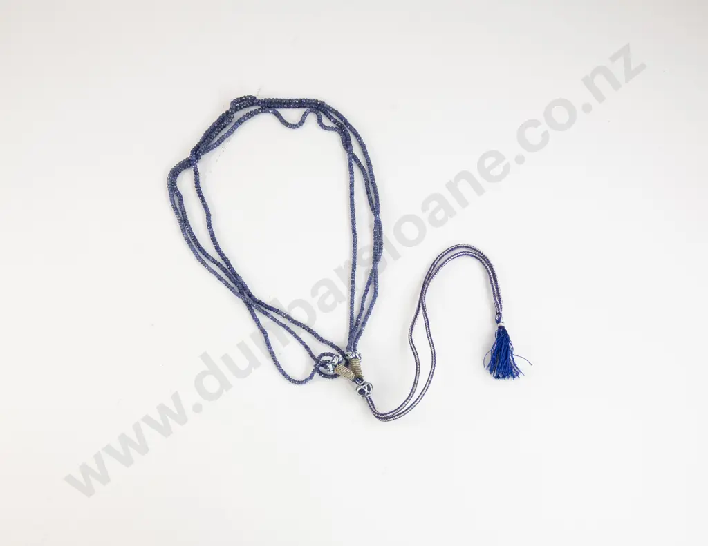 Triple Strand Slightly Graduated Native Facet Cut Sapphire Bead Necklace Image 1++