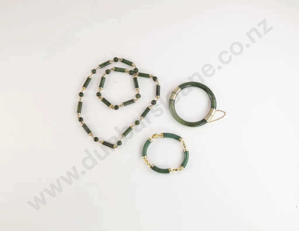 Chinese Gilt Metal Mounted Jade Necklace Image 1++