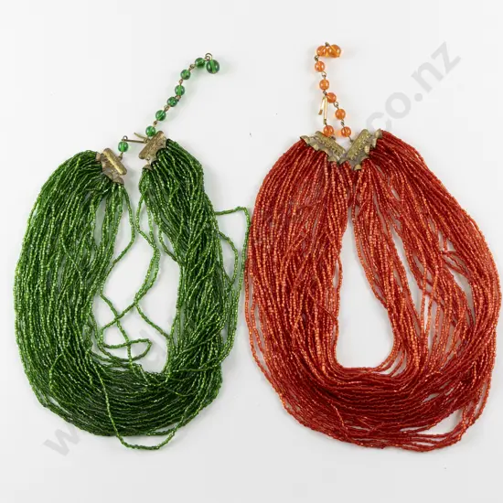 Two C1950's Graduating Multi-Strand Seed Bead Necklaces