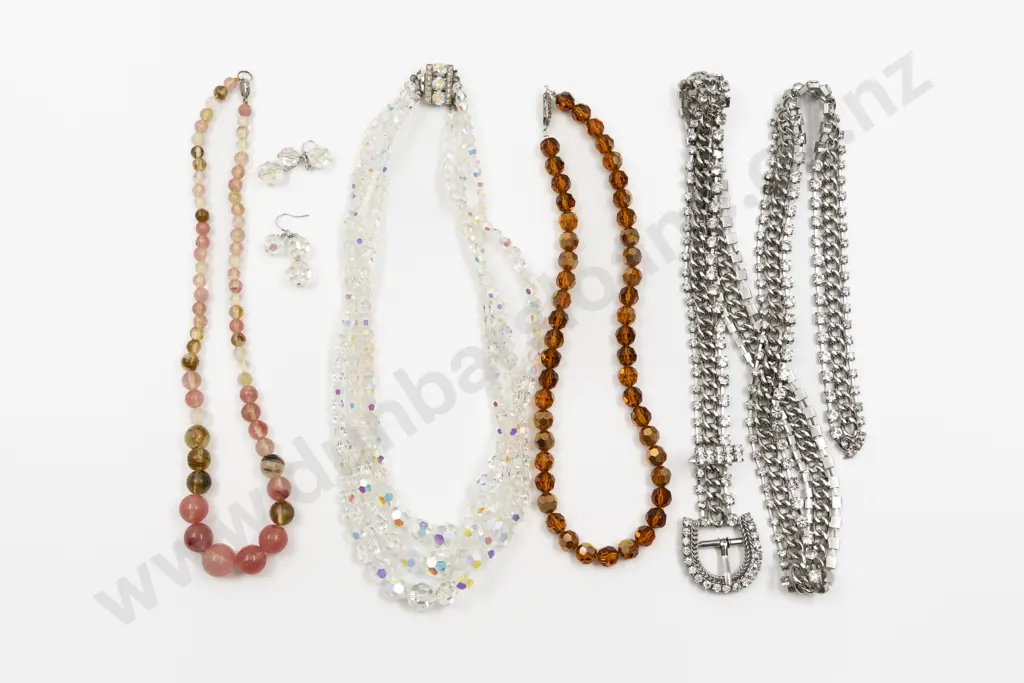 Vintage Triple Strand Graduated Rainbow Crystal Necklace with matching earrings Image 1++