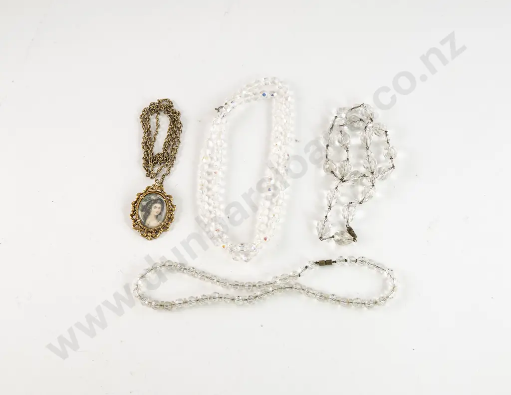 Three Vintage Crystal Necklaces Together with Portrait Pendant Image 1++