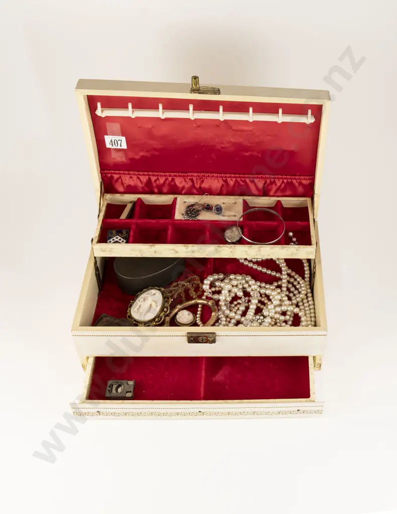 Jewel Box & Assorted Costume Jewellery with Vict Gold Plated Framed Cameo Image 1++