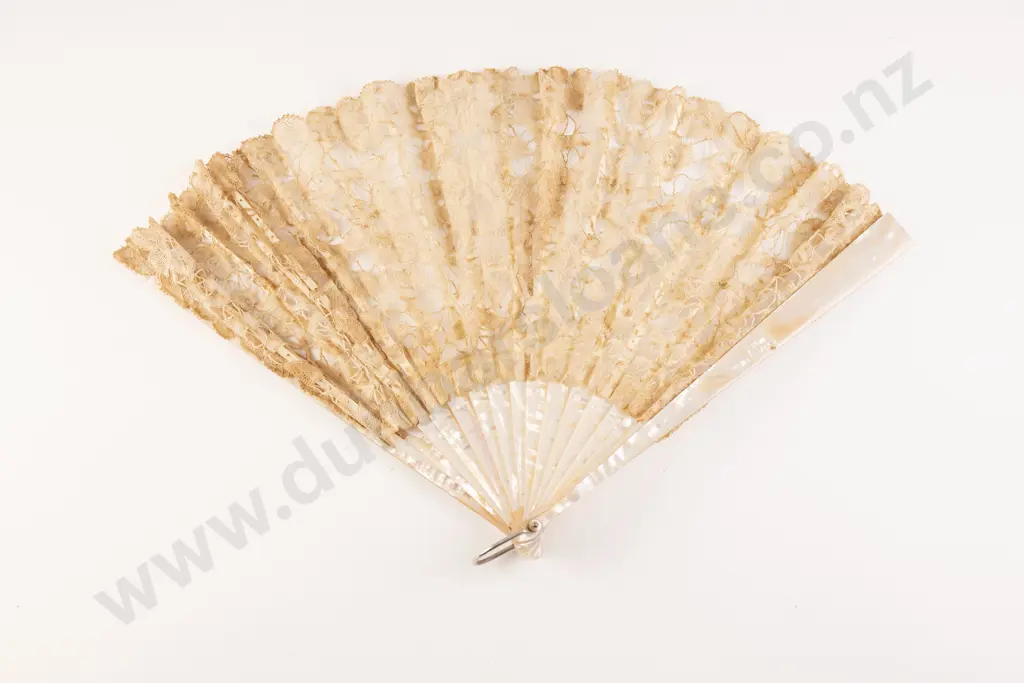 Antique Original Boxed MOP and Lace Fan Image 1++