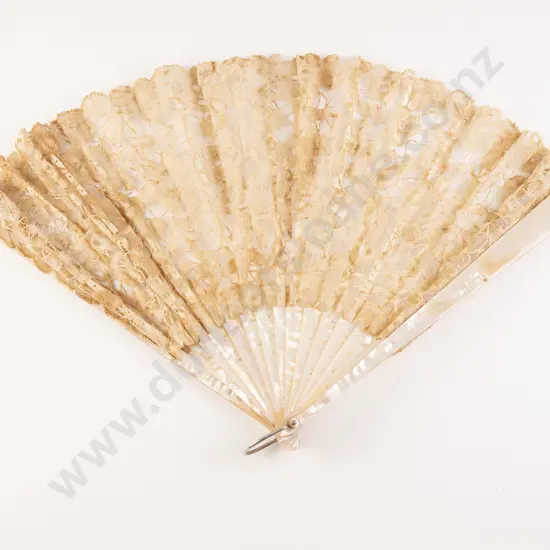 Antique Original Boxed MOP and Lace Fan