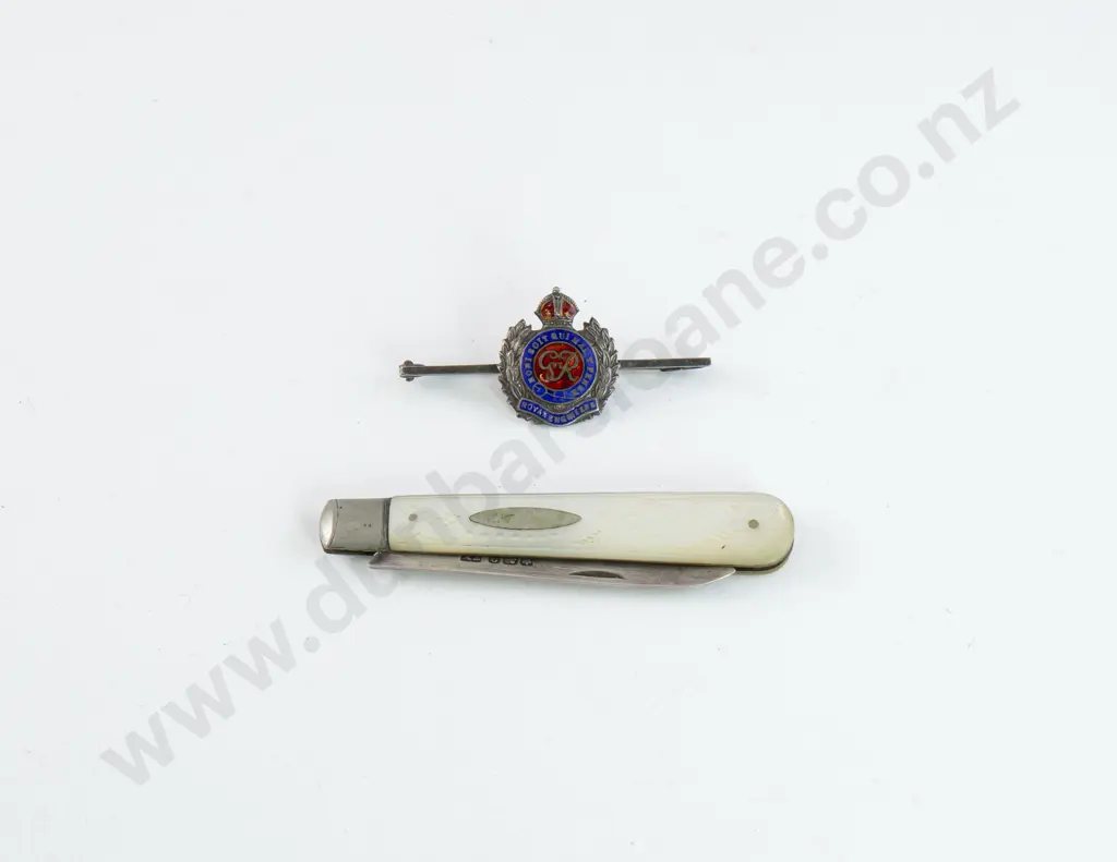 S/S MOP Pocket Knife and Silver and Enamel Royal Engineers 'Sweetheart' Brooch Image 1++