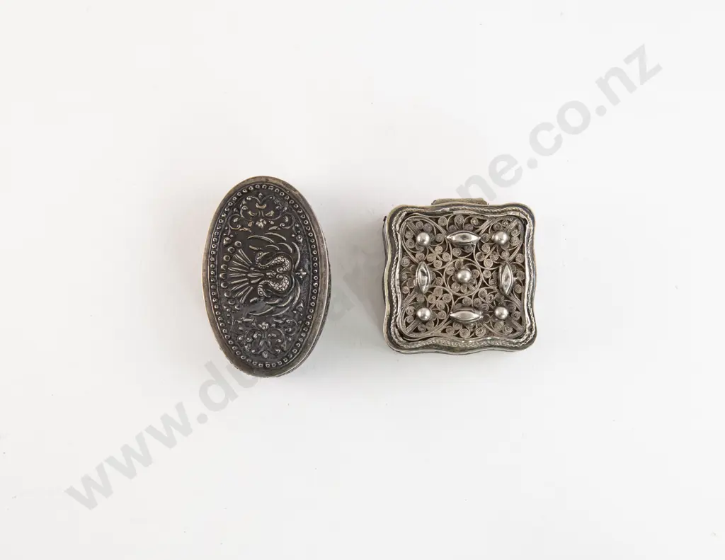 Two Thai and Dutch Silver Embossed and Filigree Trinket Boxes Image 1++