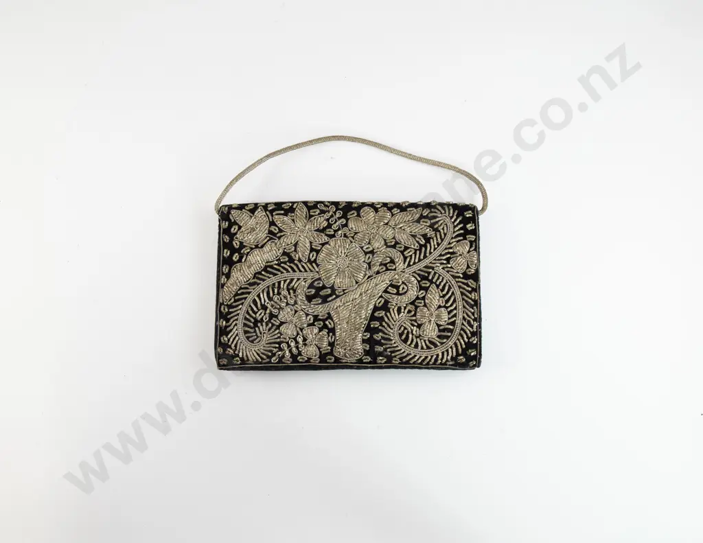 Vintage Heavily Silver Thread Embroidered Evening Purse Image 1++