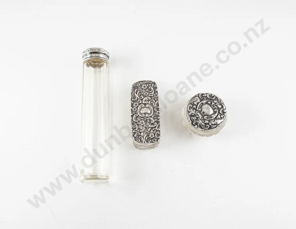 Late Vict S/S Embossed Topped Three Vanity Pots Image 1++