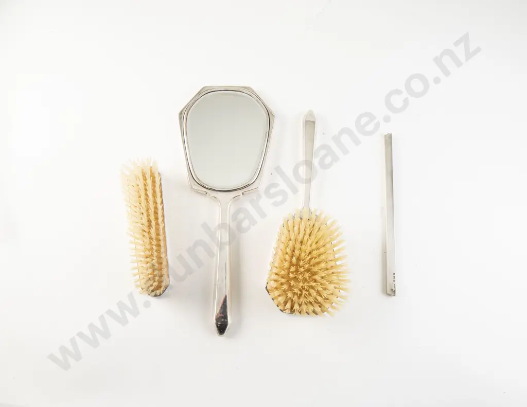 Art Deco S/S Machine Engraved 4pce Dressing Table Vanity Set Image 1++