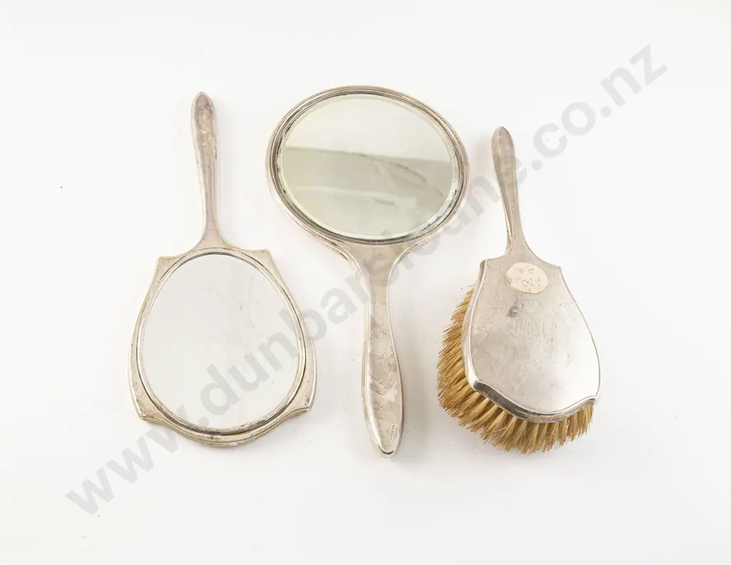 S/S Dressing Table Vanity Hand Mirror and Matching Brush Image 1++