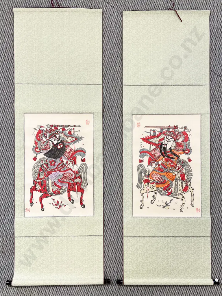 Two Asian Scrolls Depicting Warriors Image 1++