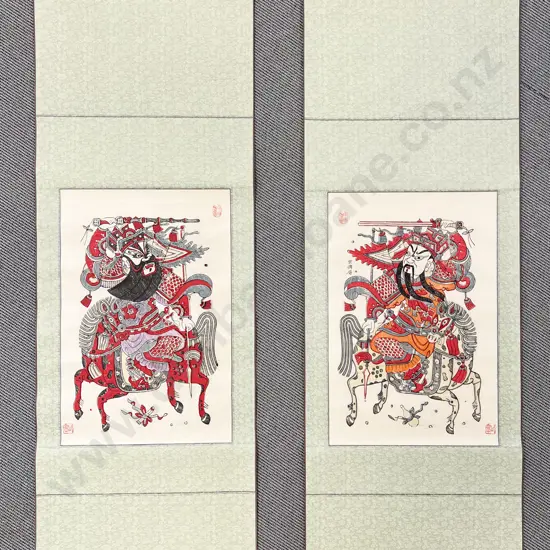 Two Asian Scrolls Depicting Warriors