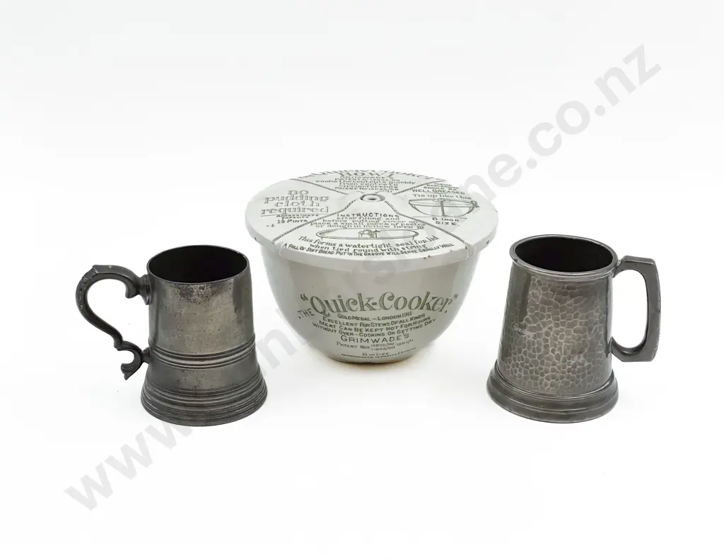 Quick Cooker Bowl Together with Two Small Pewter Tankards Image 1++