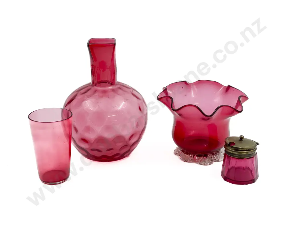 Four Pieces of Cranberry Glass Image 1++