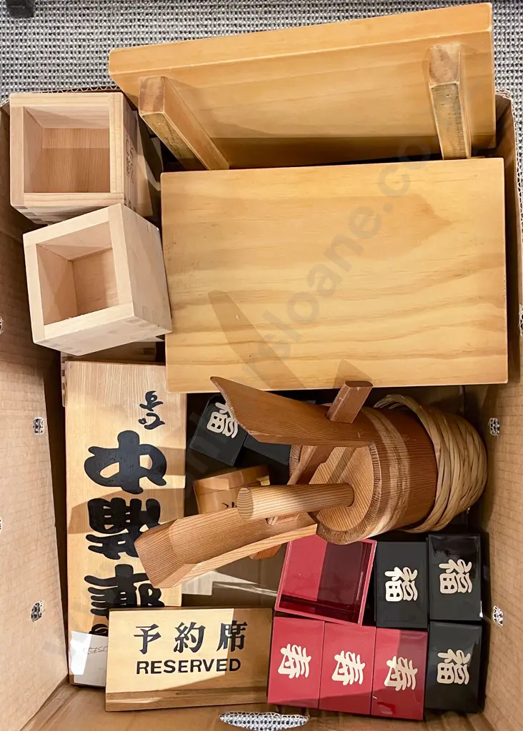 Quantity of Assorted Woodware Including Sake Cups Image 1++