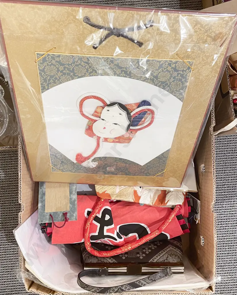 Box of Assorted Asian Artwork and Ornaments etc Image 1++