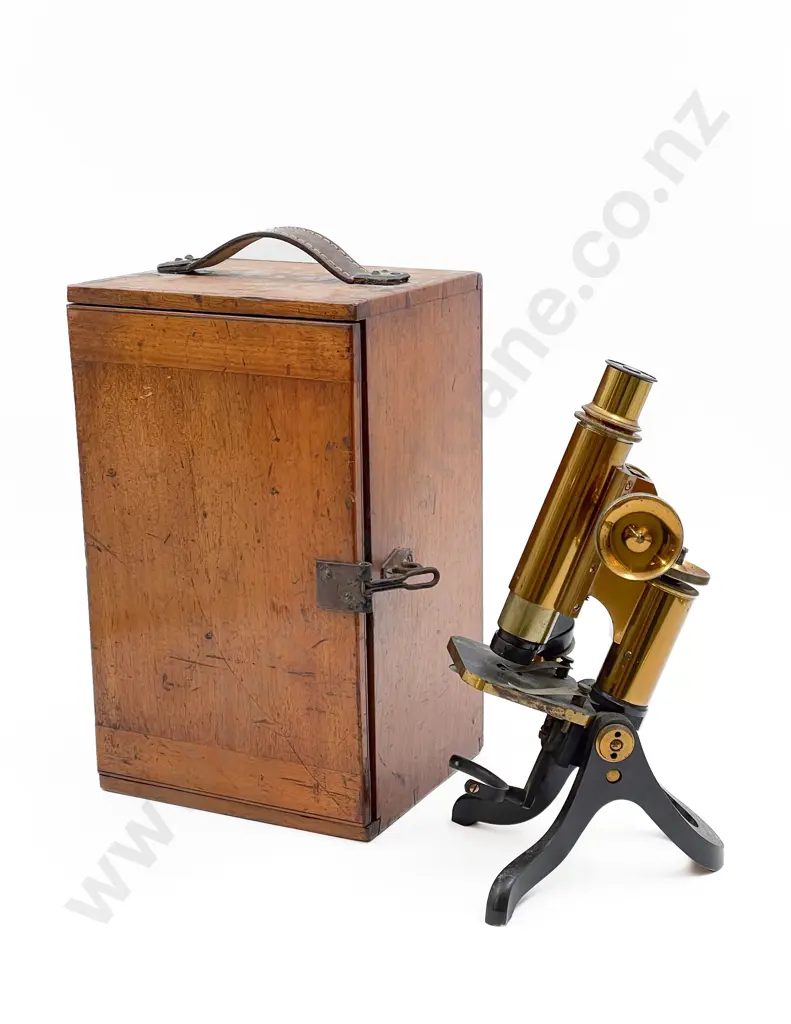 Cased Vintage Brass Microscope Image 1++