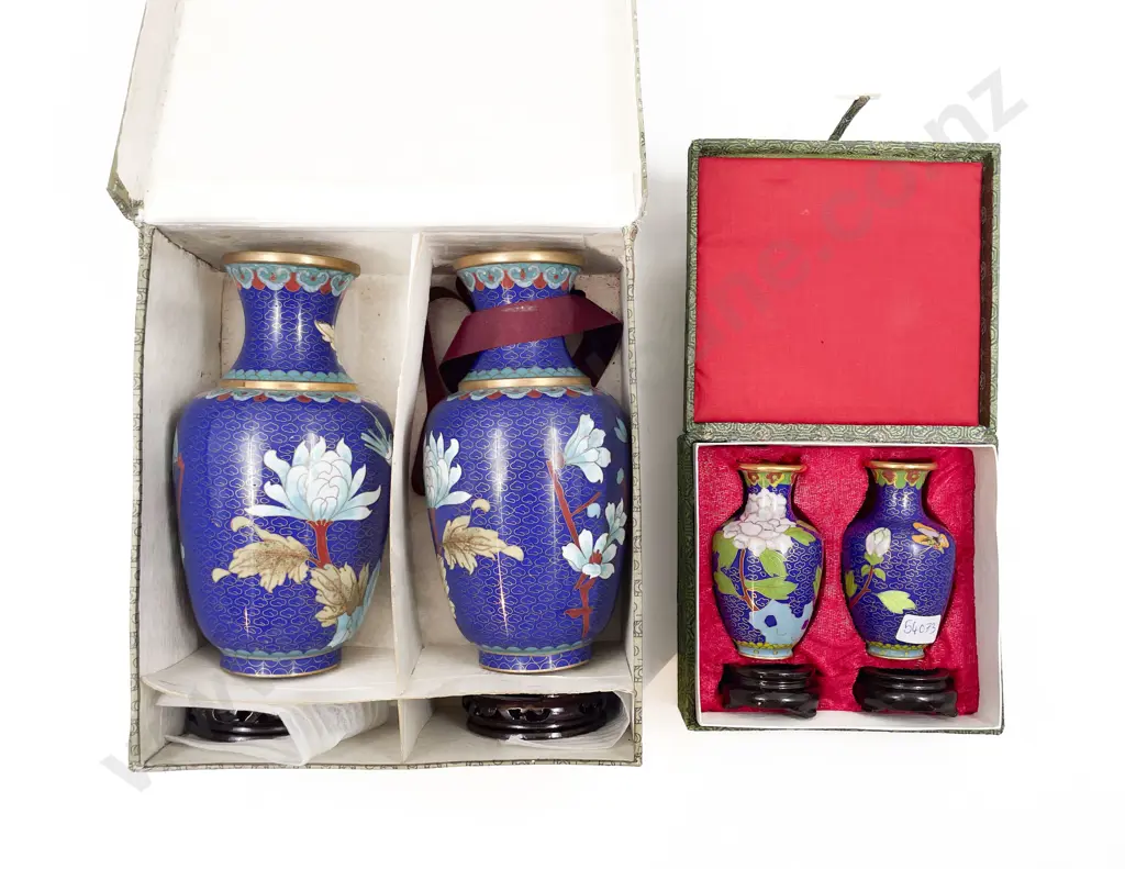 Two Boxed Pairs of Cloisonné Vases Image 1++