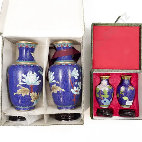 Two Boxed Pairs of Cloisonné Vases