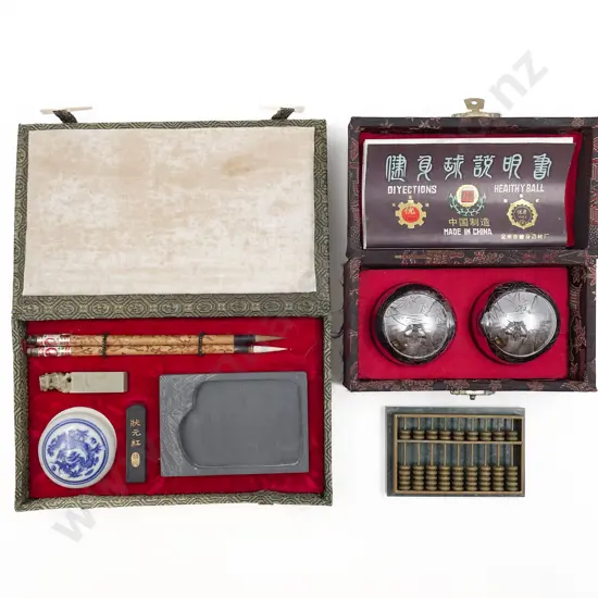 Chinese Calligraphy Set Together with Mediation Balls etc