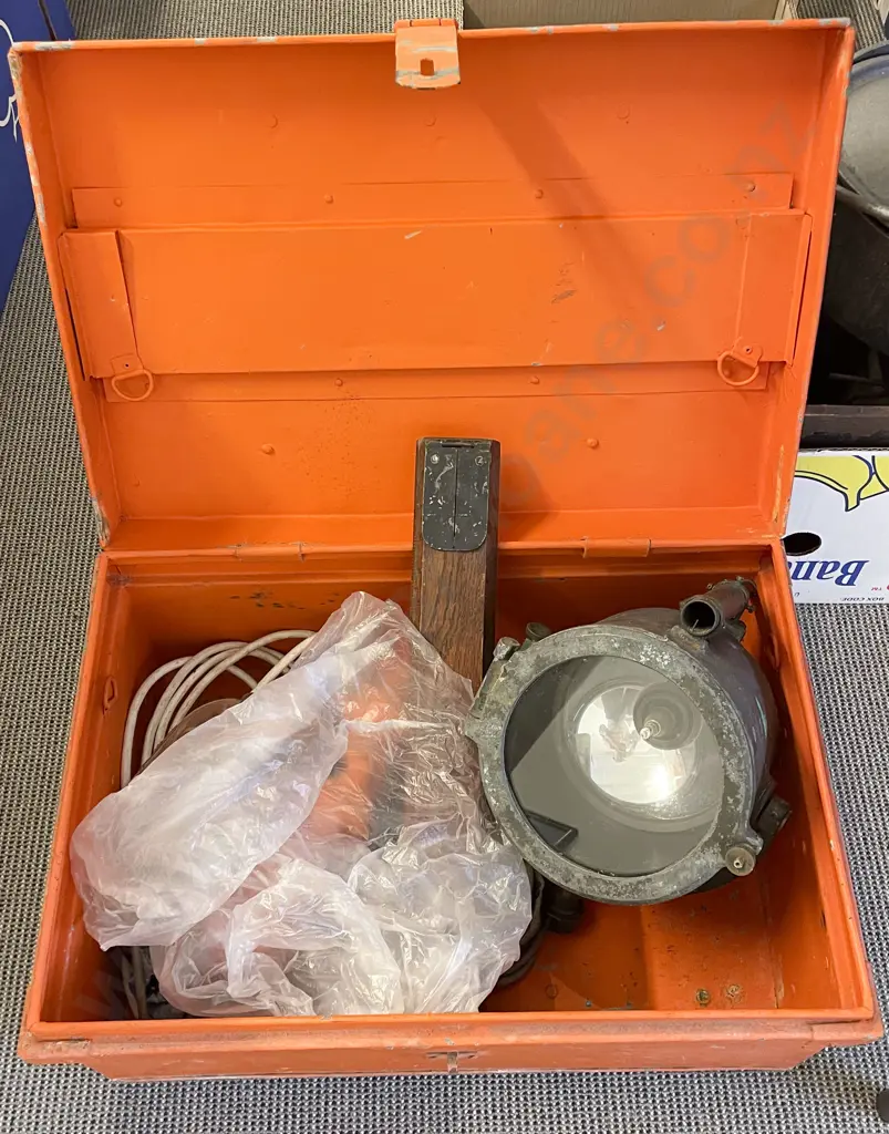 Vintage Trunk of Assorted Including Industrial Light and Emergency Beacon Image 1++