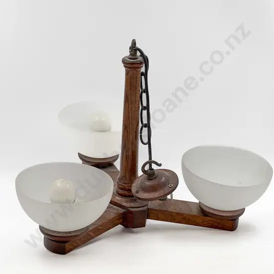 Art Deco Oak Three Branch Ceiling Light