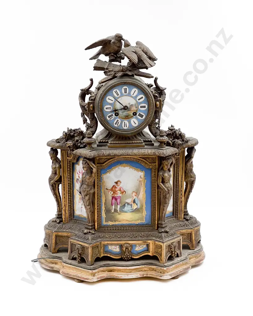 Antique Impressive Gilt Metal Mantle Clock Image 1++